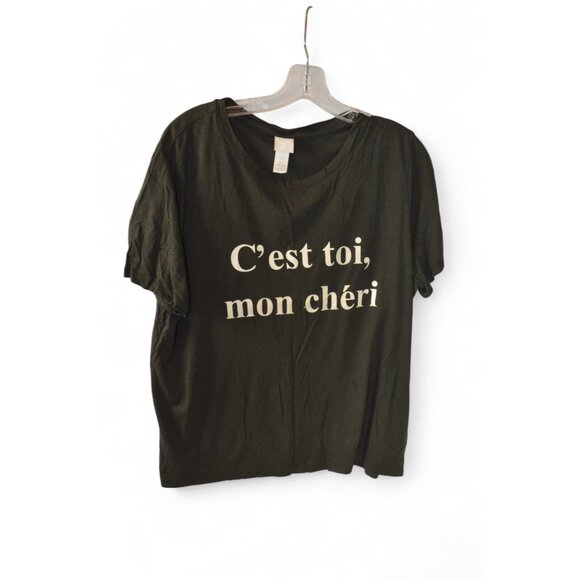 H&M Black Graphic T-Shirt “C’est Toi, Mon Chéri” French Quote Women’s Size L - Picture 1 of 2